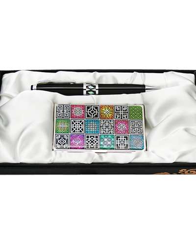 Mother-of-Pearl Ballpoint Pen and Business Card 2-Piece Set by Mun Su-bok