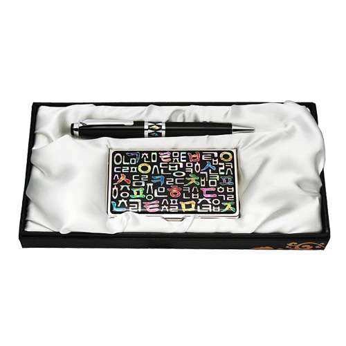 Mother-of-Pearl Ballpoint Pen & Business Card Case Set - Hangul 1