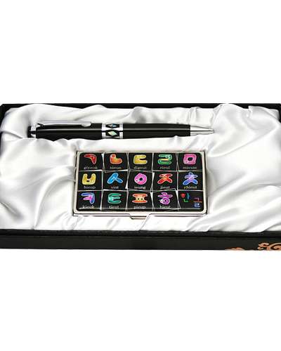 Mother-of-Pearl Ballpoint Pen & Business Card Set 2-Piece Hangul2 Black