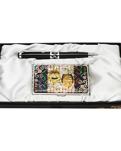 Mother-of-Pearl Ballpoint Pen & Business Card 2-Piece Set - Hahoe Mask