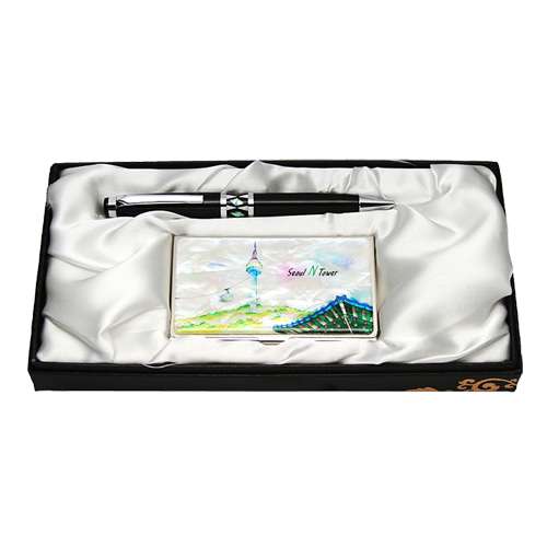 Mother-of-Pearl Ballpoint Pen & Business Card Case Set - Namsan