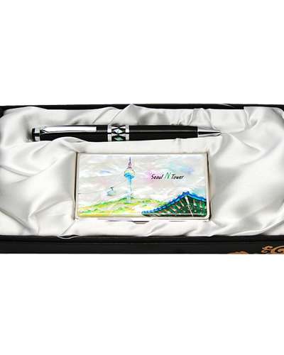 Mother-of-Pearl Ballpoint Pen & Business Card Case Set - Namsan