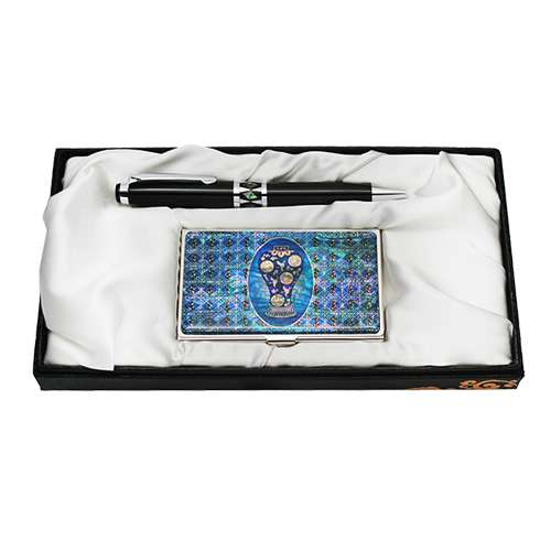 Abalone Ballpoint Pen and Business Card Set - Celadon