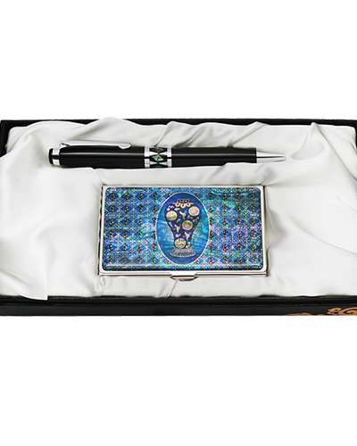 Abalone Ballpoint Pen and Business Card Set - Celadon