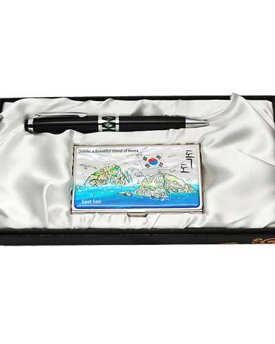 Mother-of-Pearl Ballpoint Pen and Business Card Case Set - Dokdo