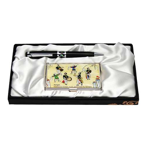 Abalone Shell Ballpoint Pen and Business Card Set - Nongak Play