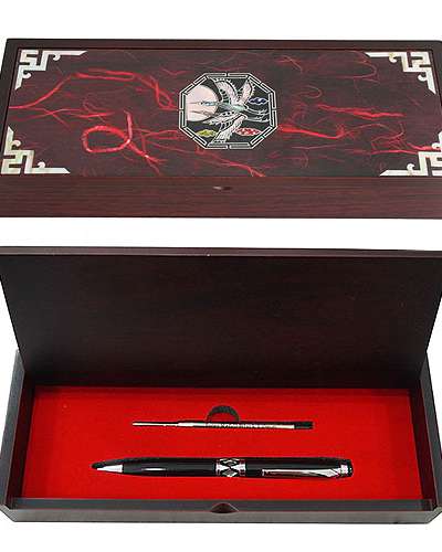 Mother-of-Pearl Ballpoint Pen Set - Octagonal Pine and Crane Red