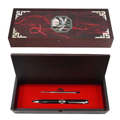 Mother-of-Pearl Ballpoint Pen Set - Octagonal Pine and Crane Red