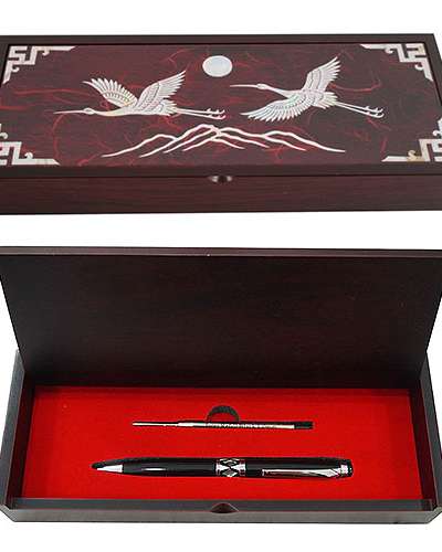 Pil-Ham Mother-of-Pearl Ballpoint Pen Set - Crane Red