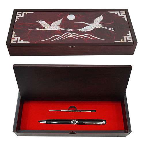 Pil-Ham Mother-of-Pearl Ballpoint Pen Set - Crane Red
