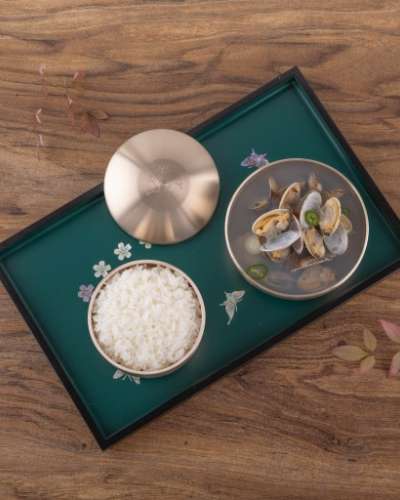 Myungsung Yugi Bangja Lotus Plum Blossom Rice Bowl and Soup Spoon Set