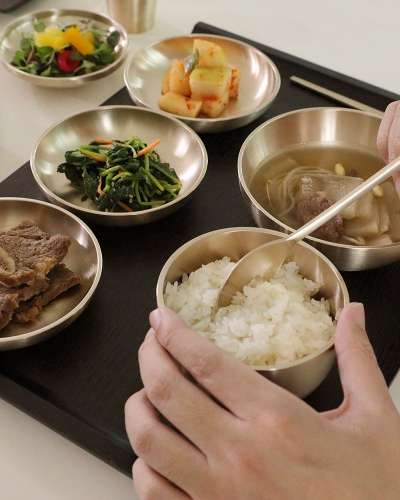 Myeongseong Brass Bangja Turtle 1-Person Bapsang Set (Solo Meal Bowl) Brass Dining Set