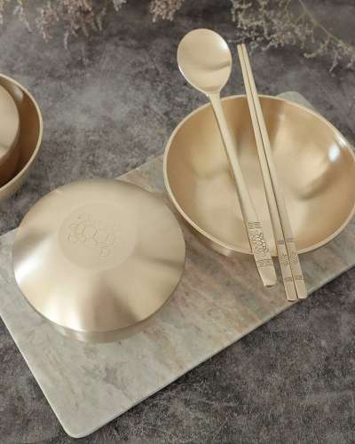 Myeongseong Yugi Bangjja Turtle Single-Serving Mandarin Duck Set (Bowl with Lid + Spoon Gift) Brass Dinnerware
