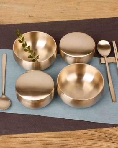Myeongseong Yugi Bangjja Yugi Shinok Tableware 2-Person Single Table Setting (Rice Bowl, Soup Bowl, Spoon Set)