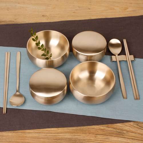 Myeongseong Yugi Bangjja Yugi Shinok Tableware 2-Person Single Table Setting (Rice Bowl, Soup Bowl, Spoon Set)