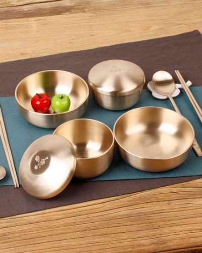 [Myeongseong Yogi] Plum Blossom 2-Person Brass Tableware Set (Includes Utensils)