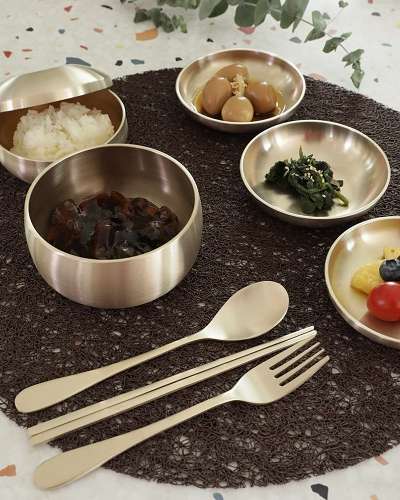 Myeongseong Yugi Bangja Children's Bansang Set - Traditional Brass Kitchenware for Kids