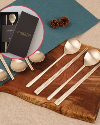 Myeongseong Yugi Straight Minsu Spoon 2-Set (Case Included)