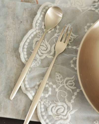 Myeongseong Yugi Brass Rosely Tea Spoon Fork Set