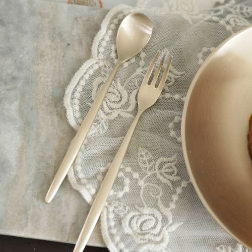 Myeongseong Yugi Brass Rosely Tea Spoon Fork Set