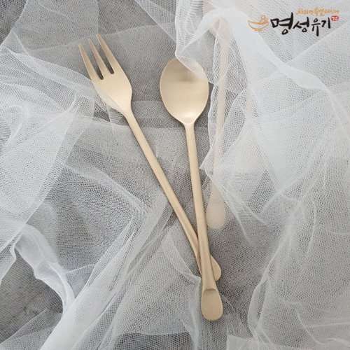 Myungsung Bronze Round Tea Spoon and Fork Set - Perfect for Milestone and Wedding Gifts