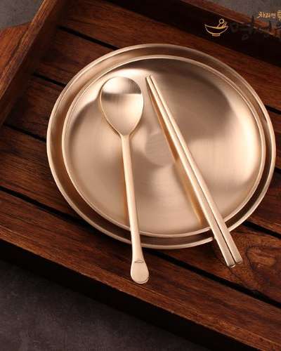 Myeongseong Brass Children's Round Spoon and Chopstick Set