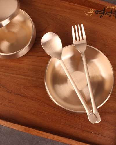Myeongseong Brass Round Children's Spoon and Fork Set