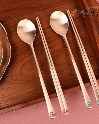 Myungsung Yugi Sujamun Couple Spoon and Chopsticks Set 2-piece (Pink & Mint)