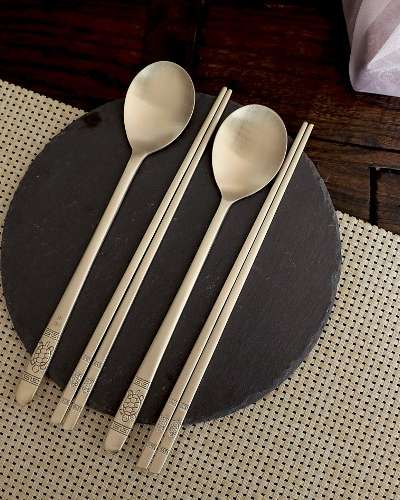 Myungseong Bangja Brass Turtle Patterned Spoon and Chopstick Set for 2 with Engraving