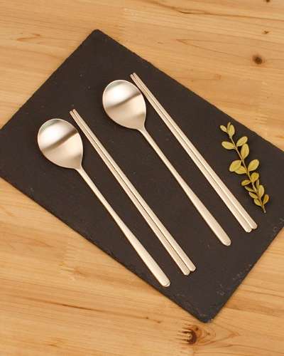 [Myeongseong Yugi] Straight Line Min Spoon and Chopsticks Set for 2