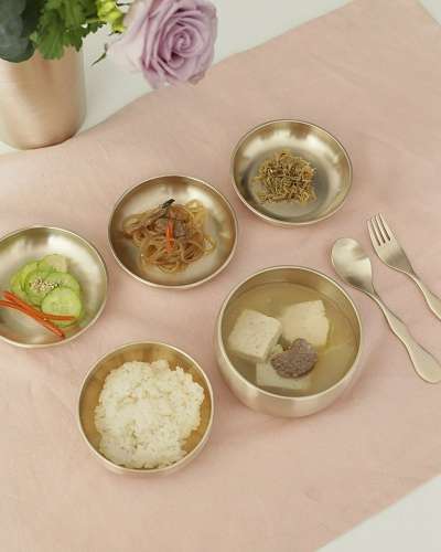 Myeongseong Yugi Bangja Practical Infant Bapsang Dinnerware Set + Infant Spoon Fork Brass Cutlery Set
