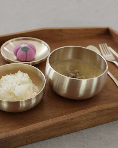 [Myeongseong Yugi] Children's Brass Bowl Set with Lid (Includes Spoon, Ladle, and Fork)