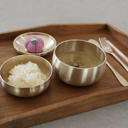 [Myeongseong Yugi] Children's Brass Bowl Set with Lid (Includes Spoon, Ladle, and Fork)