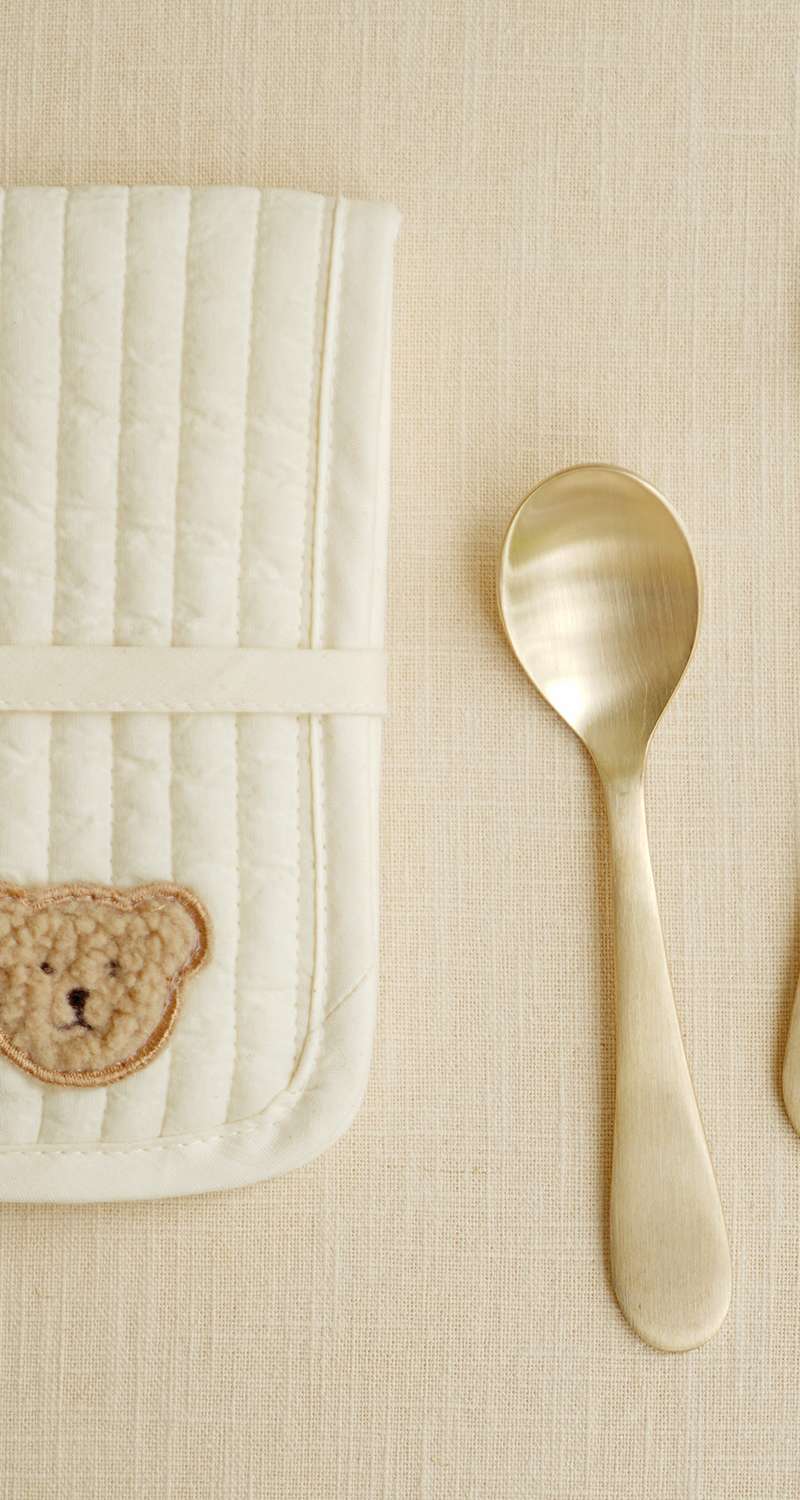 [Utensil Case Included] Bangja Yugi Mini Baby Spoon & Fork 2-Piece Set
