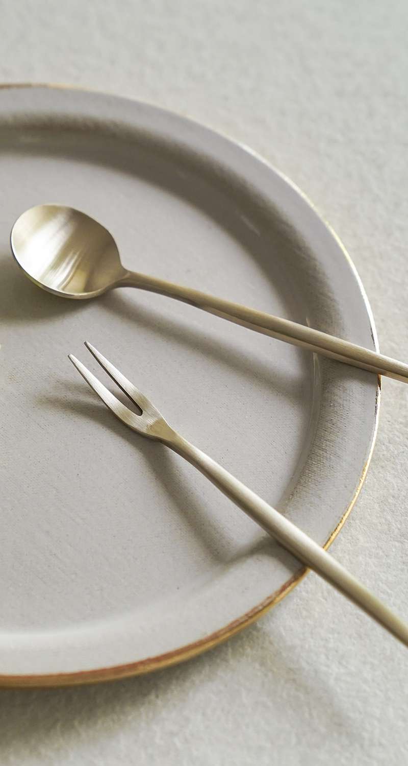 Bangjja Yugi Brass Cutlery Tea Spoon and Tea Fork 2-Piece Set