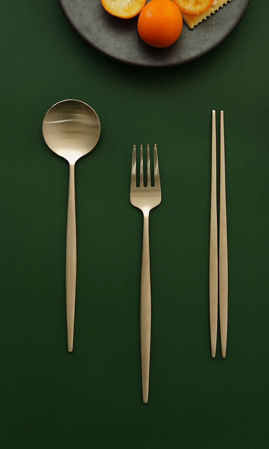 Bangjja Yugi Western-Style Dessert Spoon, Fork, and Chopsticks Set (4-Piece)