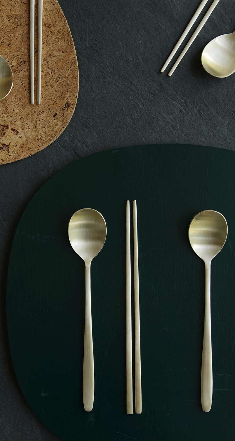 Bangjja Yugi Traditional Metal Spoons and Chopsticks Set for 5