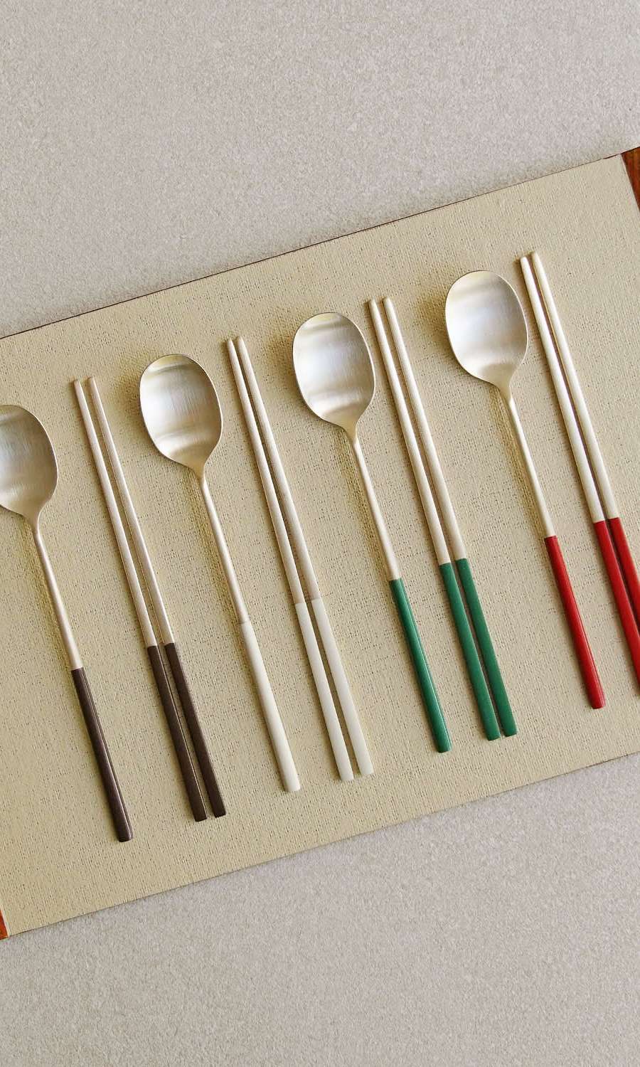 Bangjja Yugi 30th Anniversary Special Edition Brass Spoon and Chopstick Set for 4