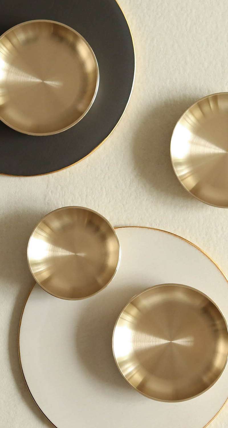 Bangja Yugi Brass Side Dish Bowls Set - Small 1P, Medium 3P Round