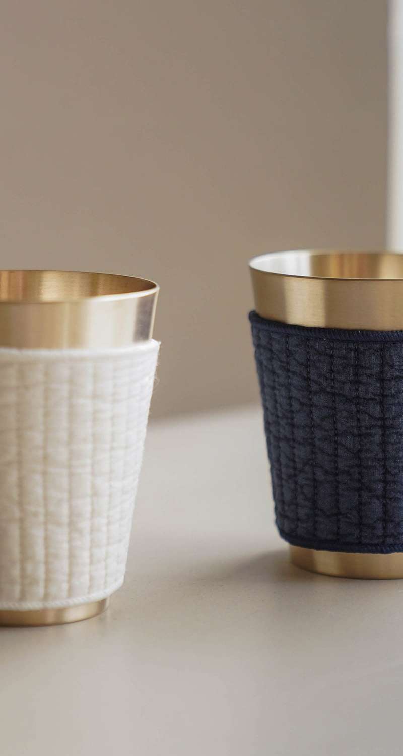 Bangjja Yugi Brass Cup (Beer Cup) 2P + Quilted Holder 2P Set