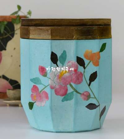韓紙民画 牡丹花 雑穀壺 3kg