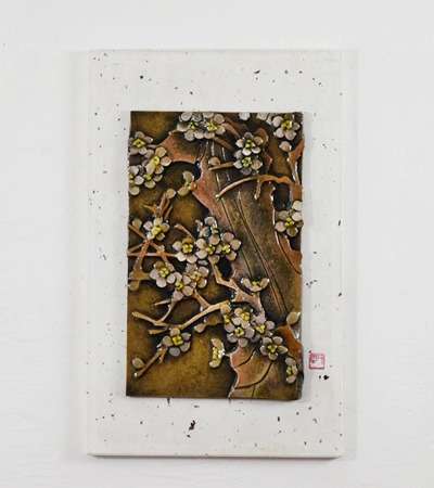 Antique Plum Tree Hanji Framed Art, Vertical