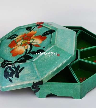 Hanji Folk Painting Peony Flower Compartment Tray