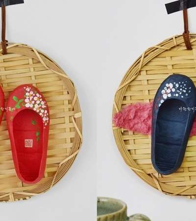 Traditional Korean Paper Shoe and Bamboo Sieve Frame