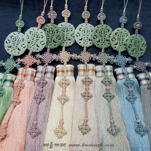 Hanbok Norigae with Embroidered Jade Pendant and Double Tassel