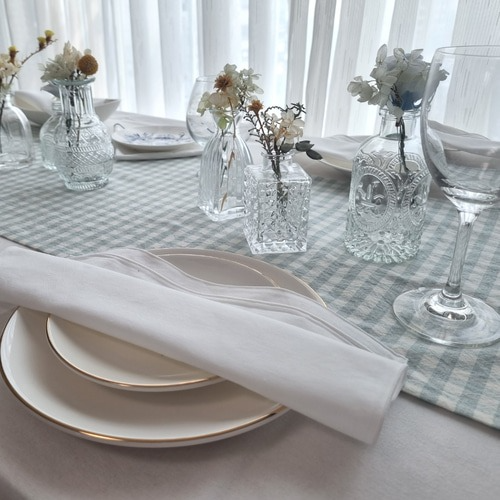 Ocean Blue Washed Cotton Gingham Check Table Runner - Seat 2, 4, 6 Person