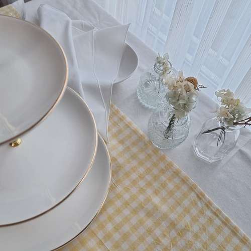 Light Yellow Gingham Check Table Runner – 2-Seater, 4-Seater, 6-Seater