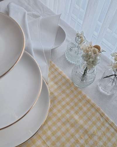 Light Yellow Gingham Check Table Runner – 2-Seater, 4-Seater, 6-Seater