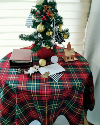 Christmas Big Square Check Fleece Tablecloth 4SIZE