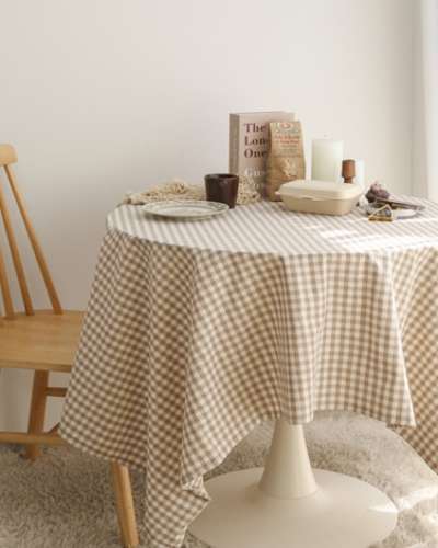 Pure Cotton Fine Check Beige Tablecloth 4 Sizes